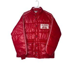 VTG Swingster Puffer Style Coat Red Sz L Made USA  RJ CORMAN Railroad Patch